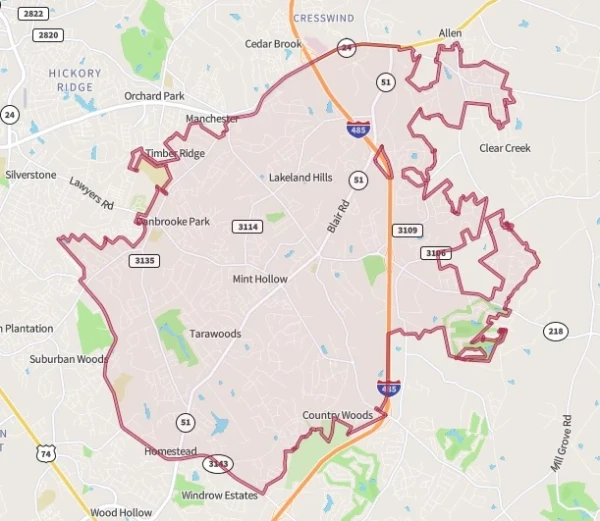 Mint Hill, NC map/boundaries