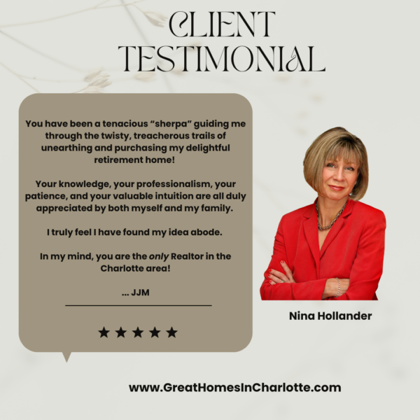 5-Star review for Nina Hollander, Coldwell Banker Charlotte from a happy client