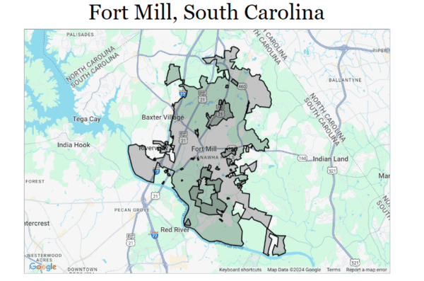 Fort Mill, SC (29715 and 29708 zip codes) map